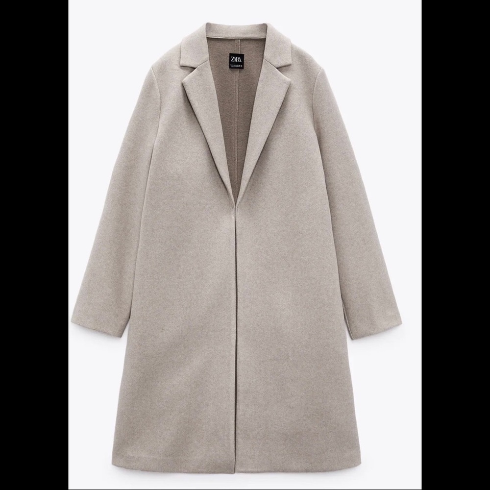 Zara Sand Color Lapel Coat Hidden in-seam side pockets